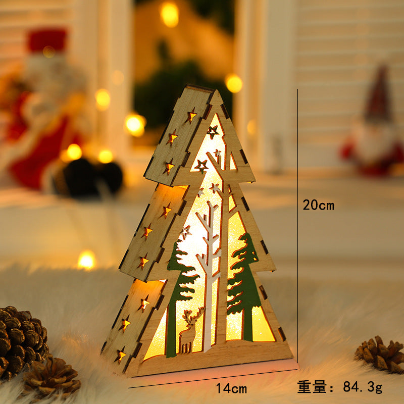 Christmas Snowman LED Wood House Xmas Tree Ornaments