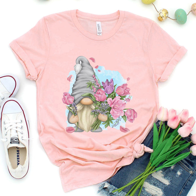 Gnome Holding Flower Bouquet - Spring Summer Unisex T-shirt