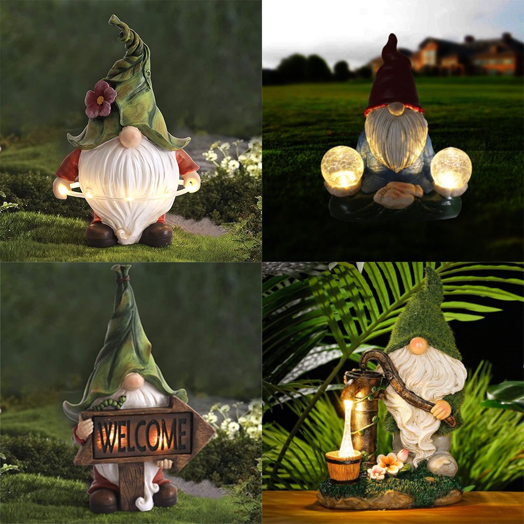 Lovely Garden Gnome Statue With Solar LED Lights For Outdoor Decoration