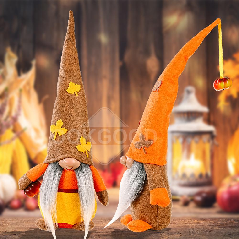 Plush Gnome Couple With Maple Leaf Hat For Thanksgiving Day Gift