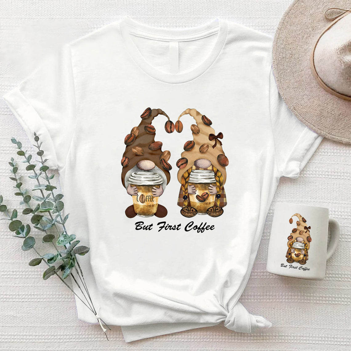 Coffee Gnome Couple - Spring Summer Unisex T-shirt