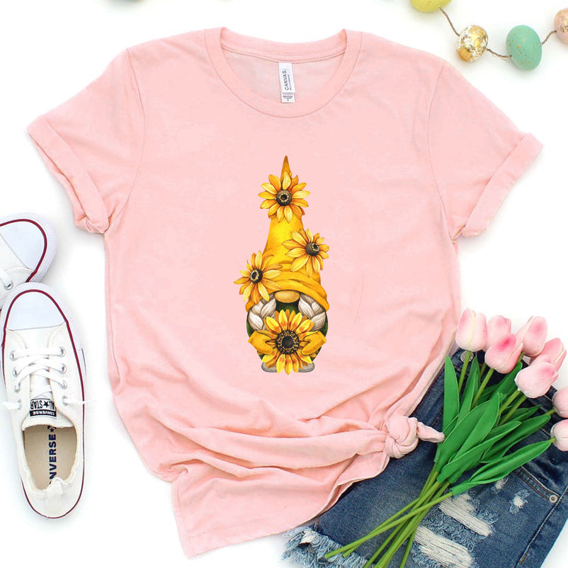 Gnome Girl Holding Sunflower - Spring Summer Unisex T-shirt