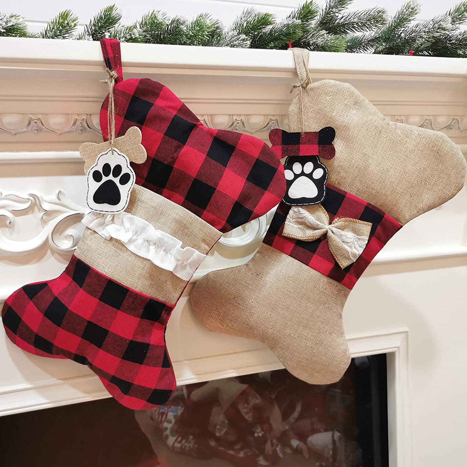 Sackcloth Plaid Christmas Stocking For Dog And Cat