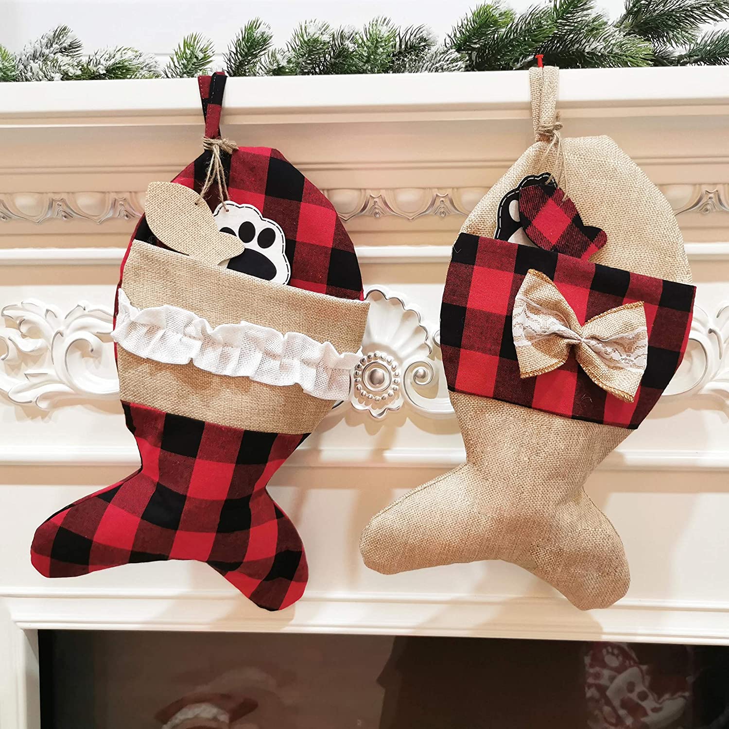 Sackcloth Plaid Christmas Stocking For Dog And Cat