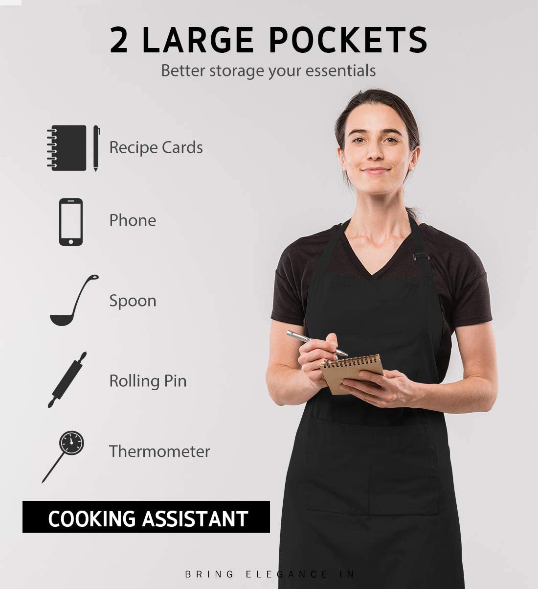 Machine washable, adjustable waterproof kitchen apron with pockets for men and women