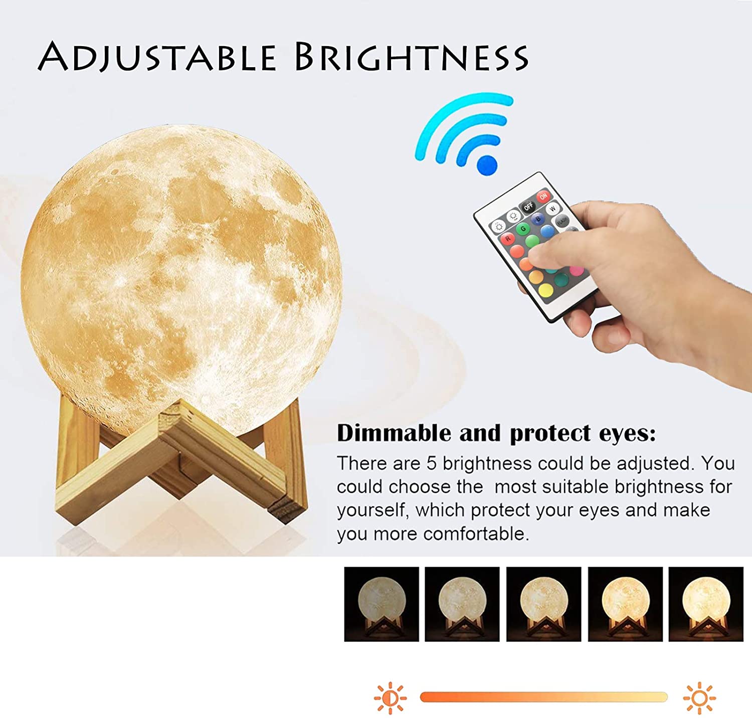 16 Color 3D Printed Moon Night Light With Remote & Touch Control
