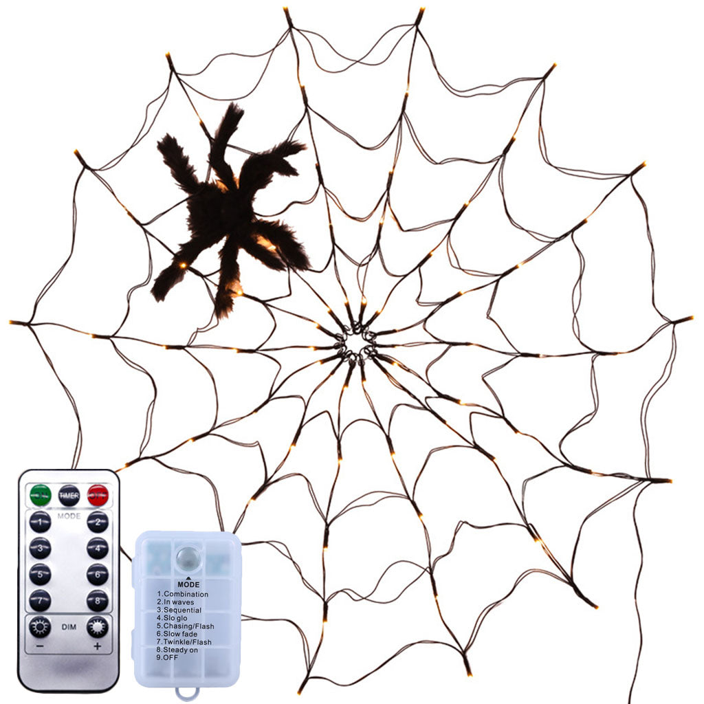 Black Spider Web With 8 Light Modes For Halloween Decoration