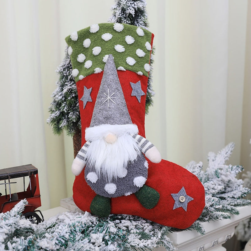18.5 Inch Large Christmas Stockings With 3D Santa Gnomes