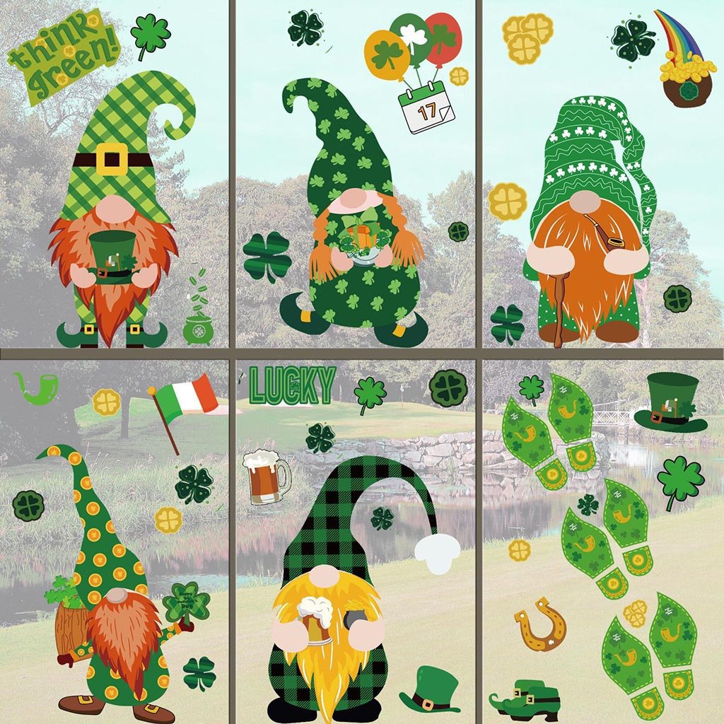Gnome Dolls Window Clings For Easter And St. Patrick's Day Decoration