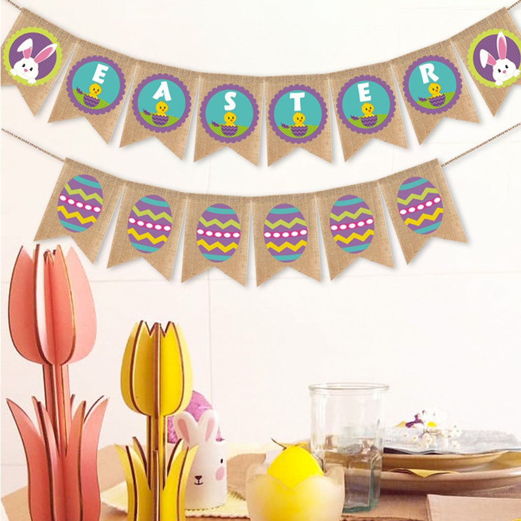 Burlap Happy Easter Banner For Home And Party Decoration