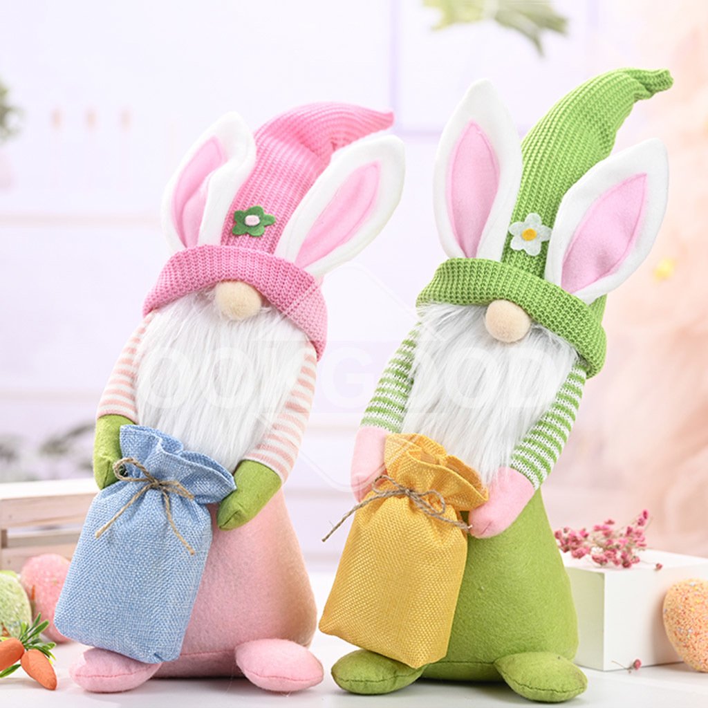 Plush Bunny Gnome With Gift Bag For Easter Gift And Decoration