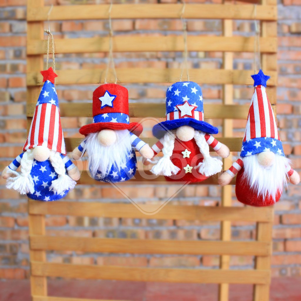 Handmade Plush Gnome Ornament For Independence Day Decoration