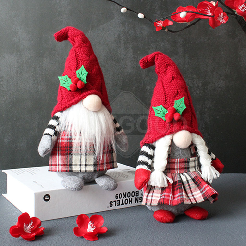 Lovely Plush Gnome With Red Hat And Plaid Apron