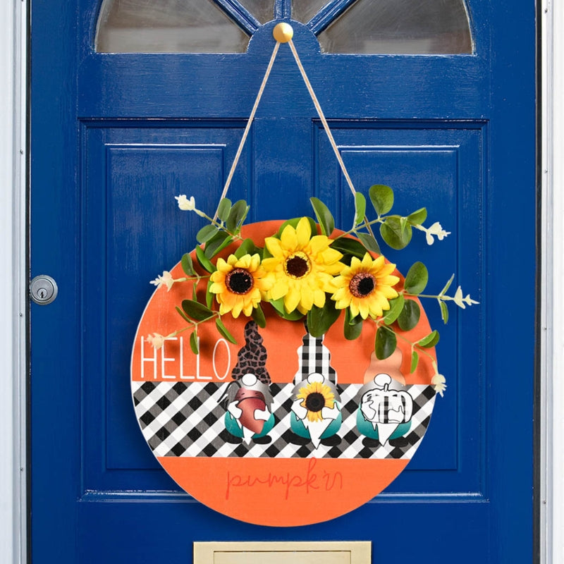 Sunflower Gnome Door Sign Thanksgiving Front Door Decor