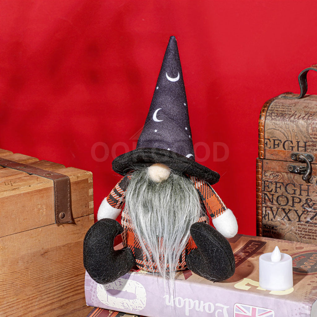 Handmade Gnome Doll With Black Hat For Halloween Decoration
