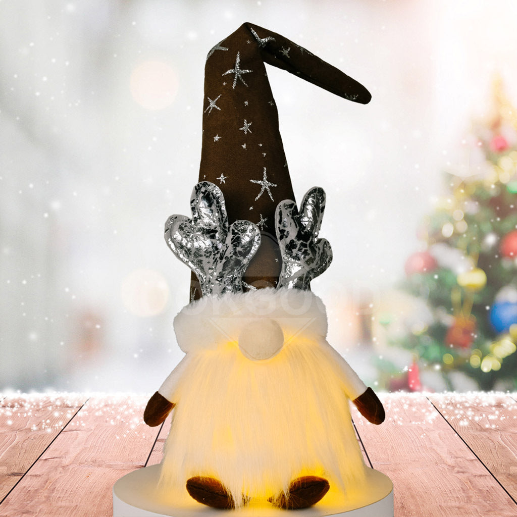 Plush Gnome With Antler And Light For Christmas Gift