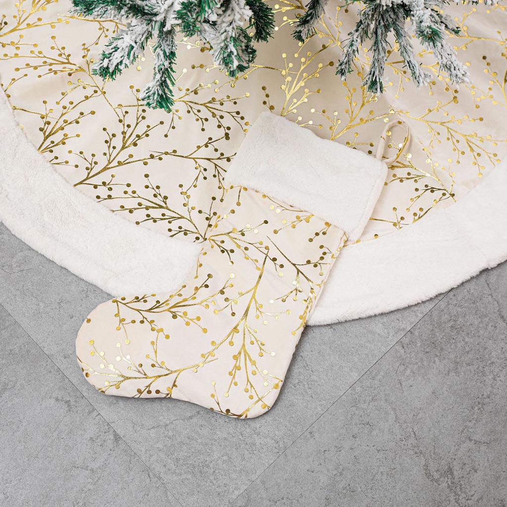 Christmas Tree Skirt With Golden Twig Pattern