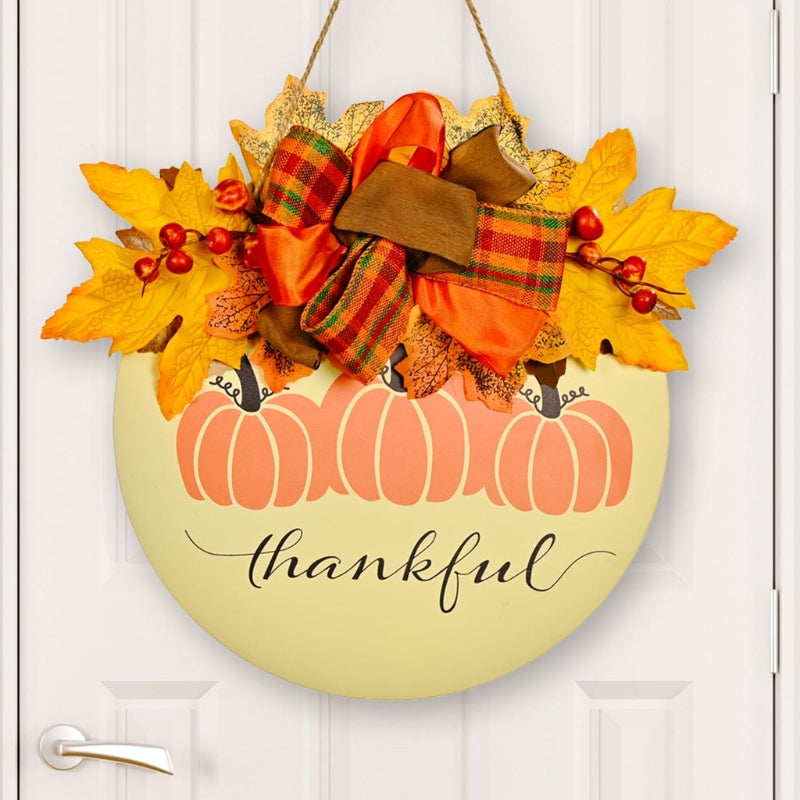Wooden Pumpkin Doorplate Thanksgiving Day Harvest Festival Wreath Sign