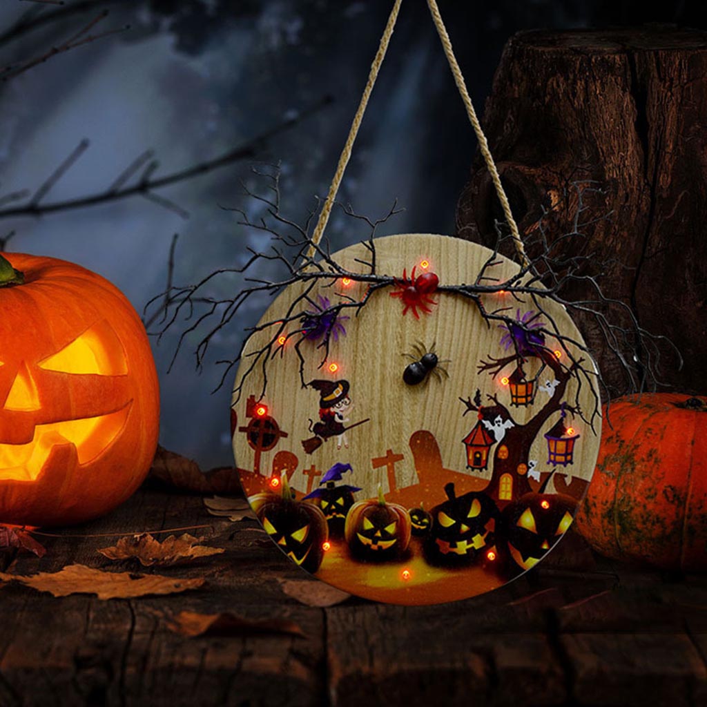 Halloween Theme Wooden Sign With Lights For Home Decoration