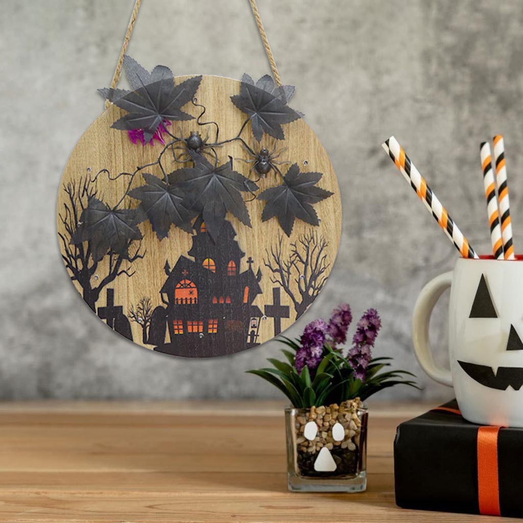 Halloween Theme Wooden Sign With Lights For Home Decoration