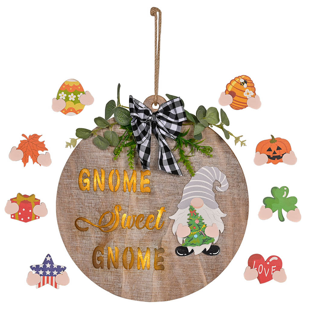 Wooden Gnome Theme Sign With Magnetic Interchangeable Accessories