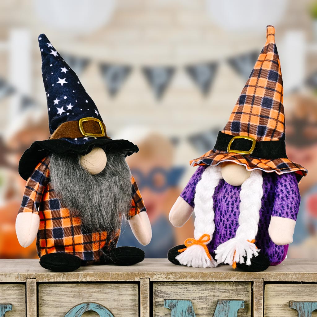 Halloween Gnome Couple With Wooden Nose For Holiday Gift