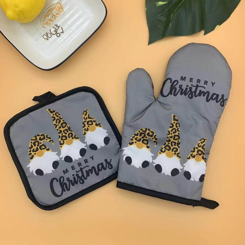 Christmas Polyester Printed Oven Gloves Set