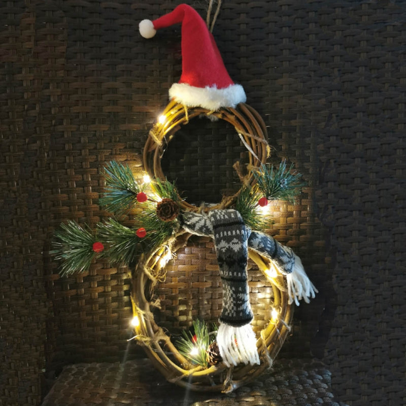 LED Lighted Christmas Snowman Shaped Wreath Hanging Pendant