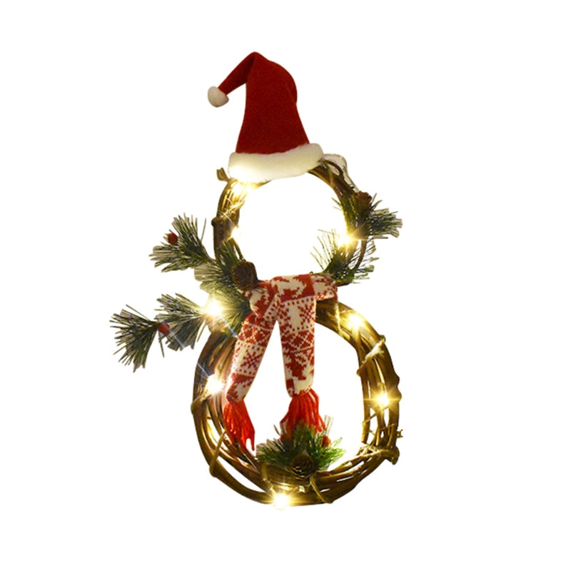 LED Lighted Christmas Snowman Shaped Wreath Hanging Pendant