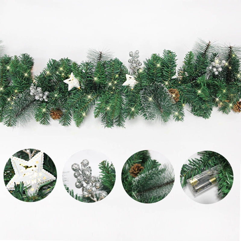 70.87in Artificial Christmas Garland LED Lights Holiday Party Decor
