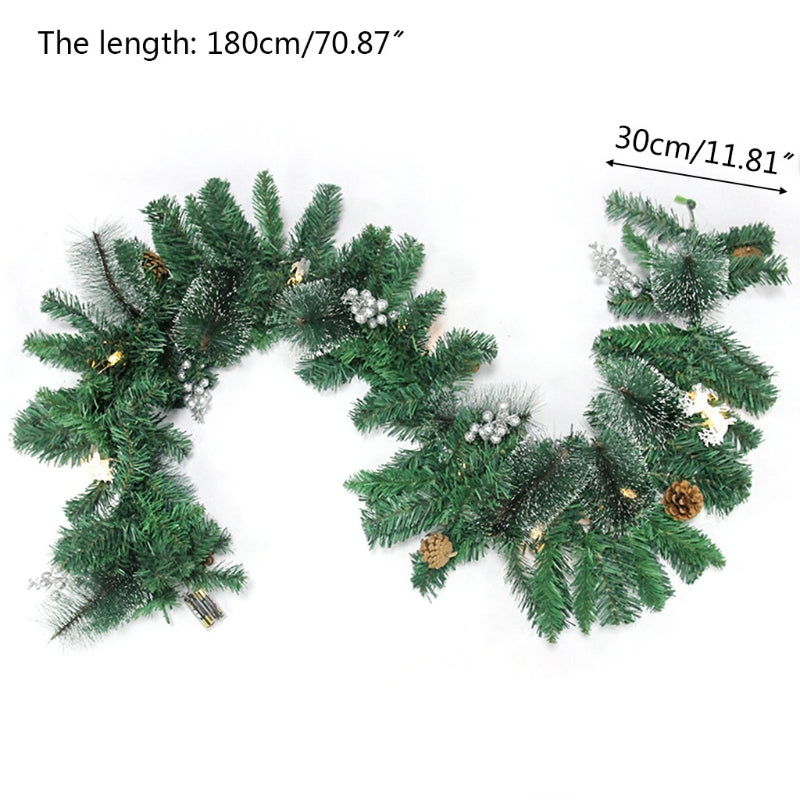 70.87in Artificial Christmas Garland LED Lights Holiday Party Decor