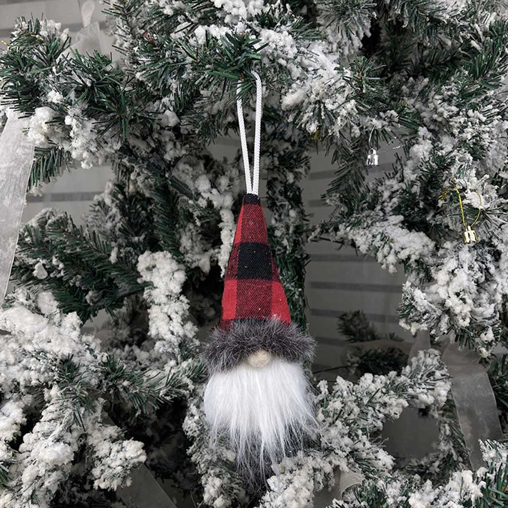 Christmas Plaid Hat Gnome Hanging Set