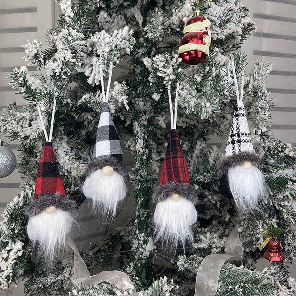 Christmas Plaid Hat Gnome Hanging Set