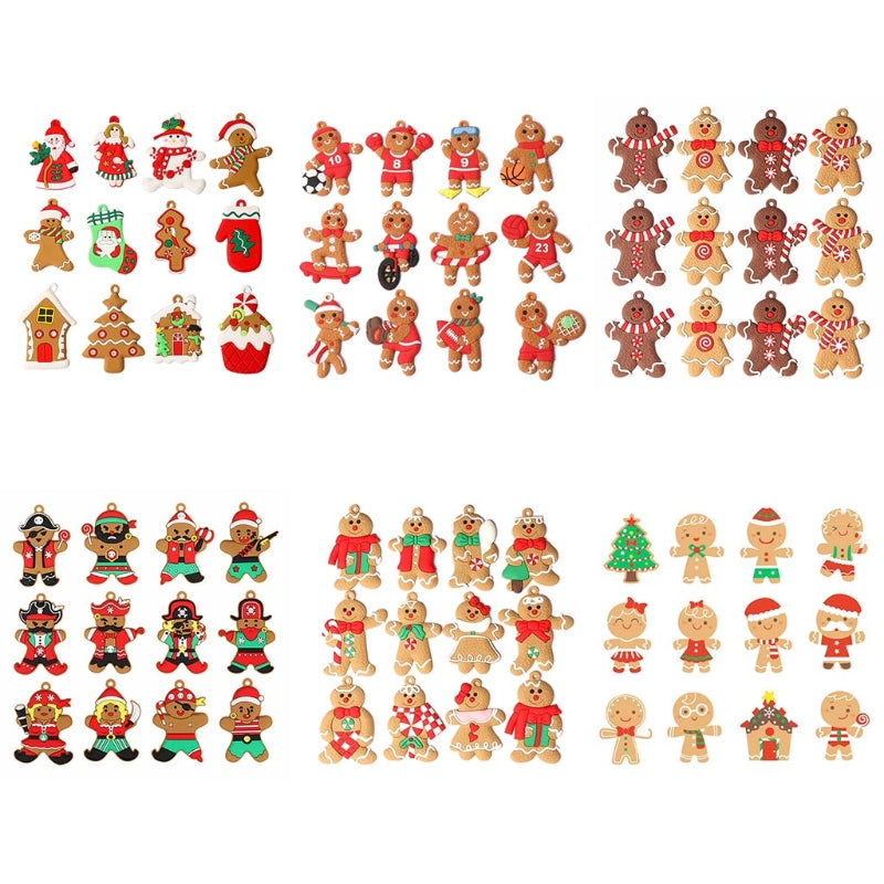Xmas Tree Decorations Assorted Figurine Gingerbread Man Set Of 12