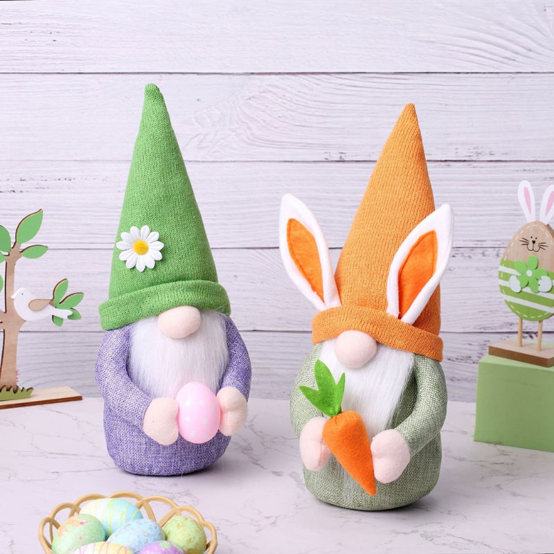 Easter Spring Bunny Gnome Family Holding Egg Carrot