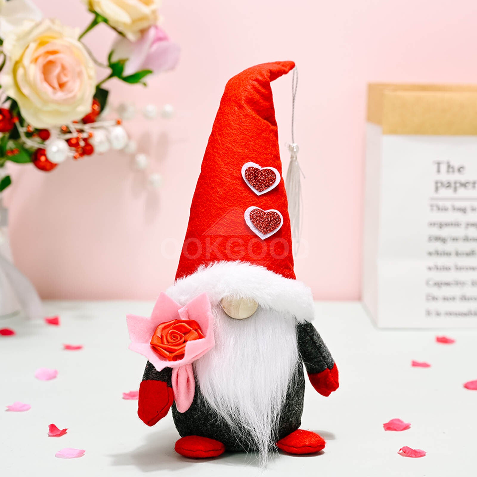 Plush Gnome Couple Holding Rose And Envelope