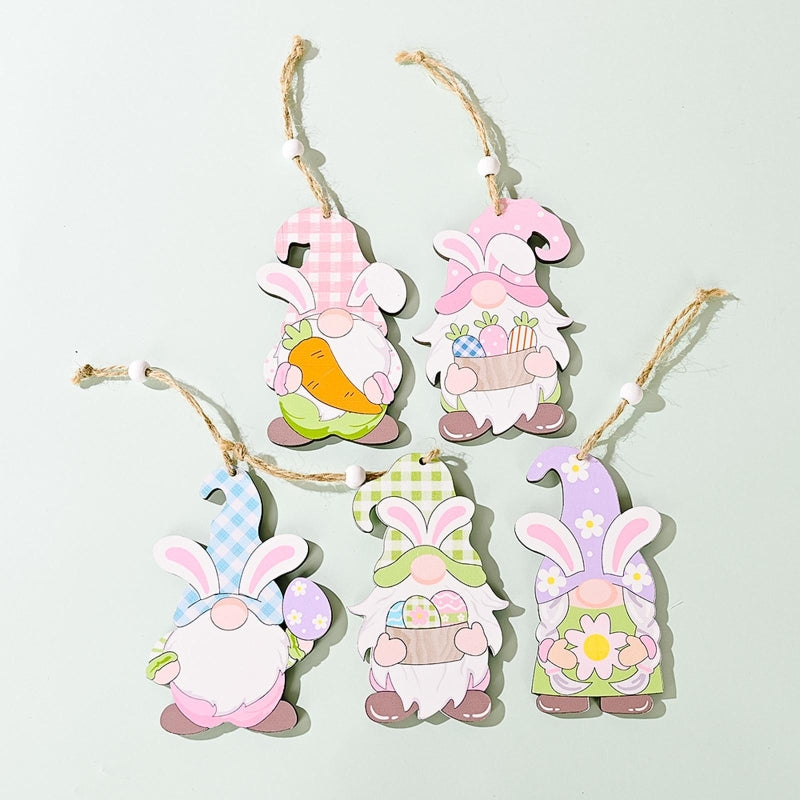 Wooden Bunny Gnomes Pendants For Spring Easter Wall Windows Decor