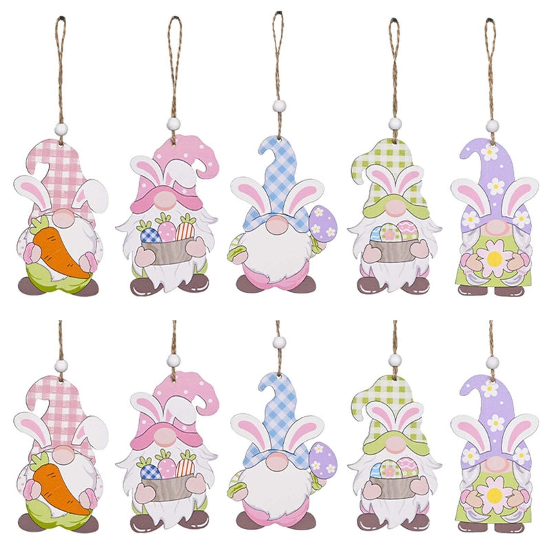 Wooden Bunny Gnomes Pendants For Spring Easter Wall Windows Decor