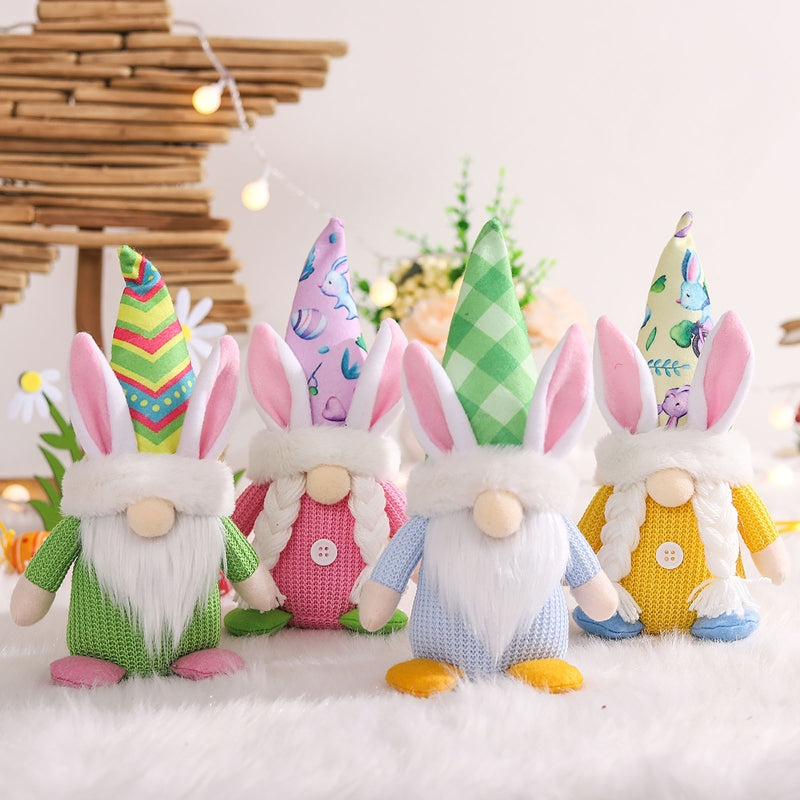 Bunny Gnome Family Wearing Colorful Hats