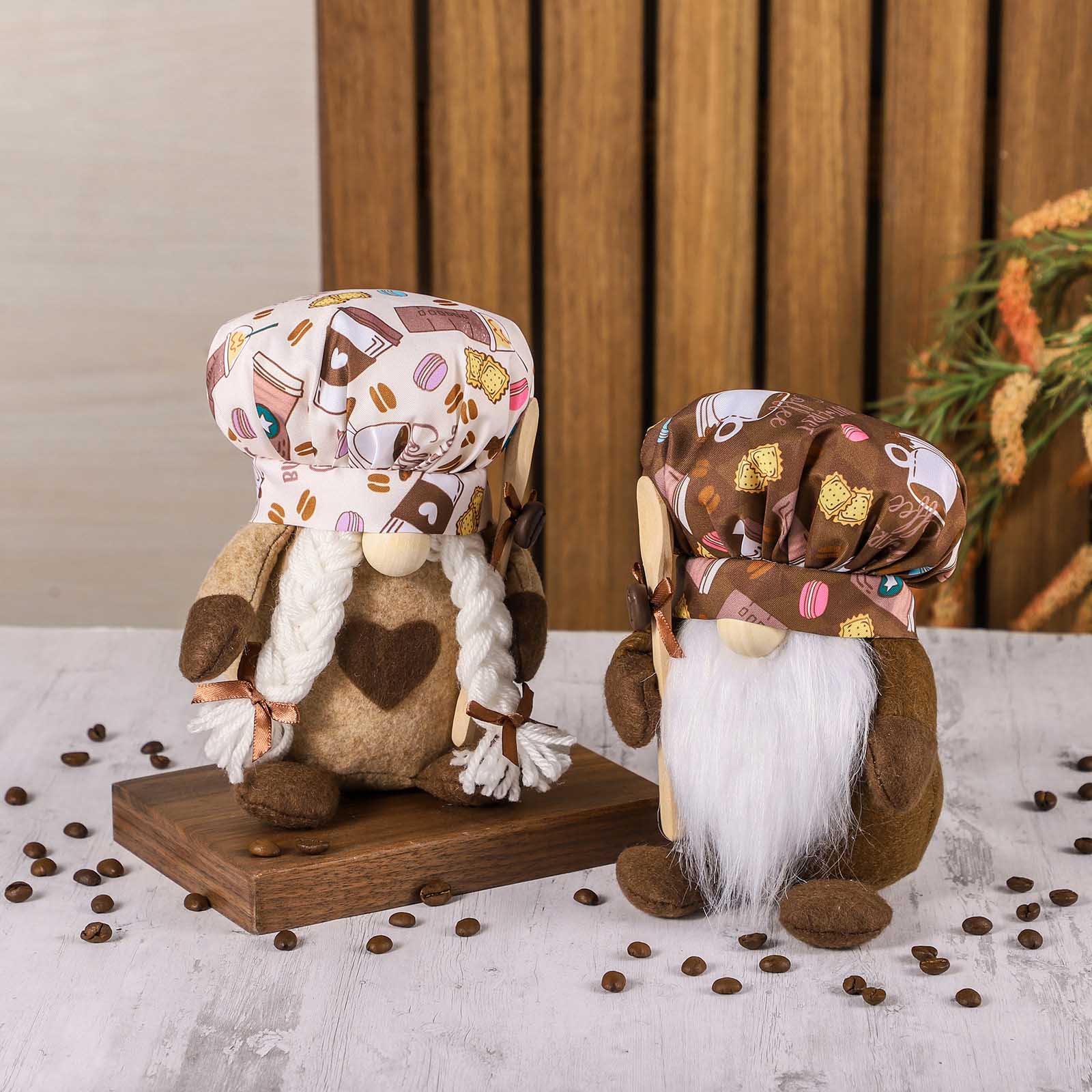 Chef Gnome Couple Wearing Coffee Patterned Hat