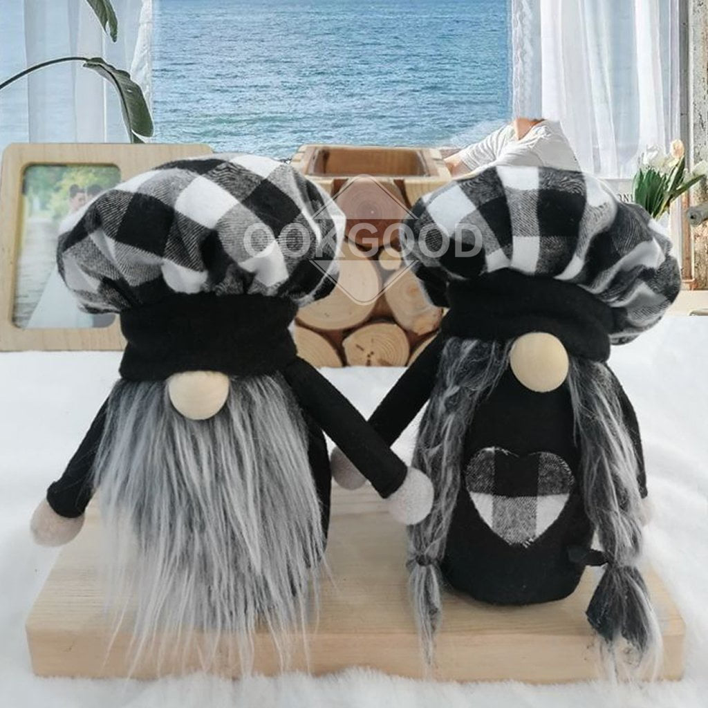 Black Plaid Plush Gnome Doll For Valentine's Day Gift And Decoration