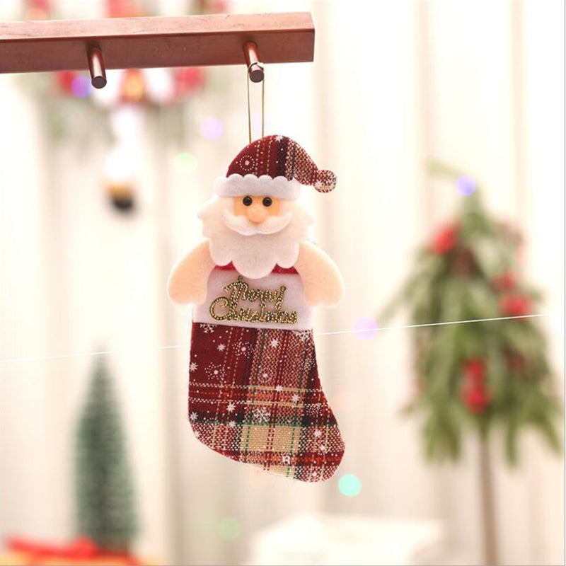 Linen Santa Snowman Elk Xmas Hanging Sock For Fireplace