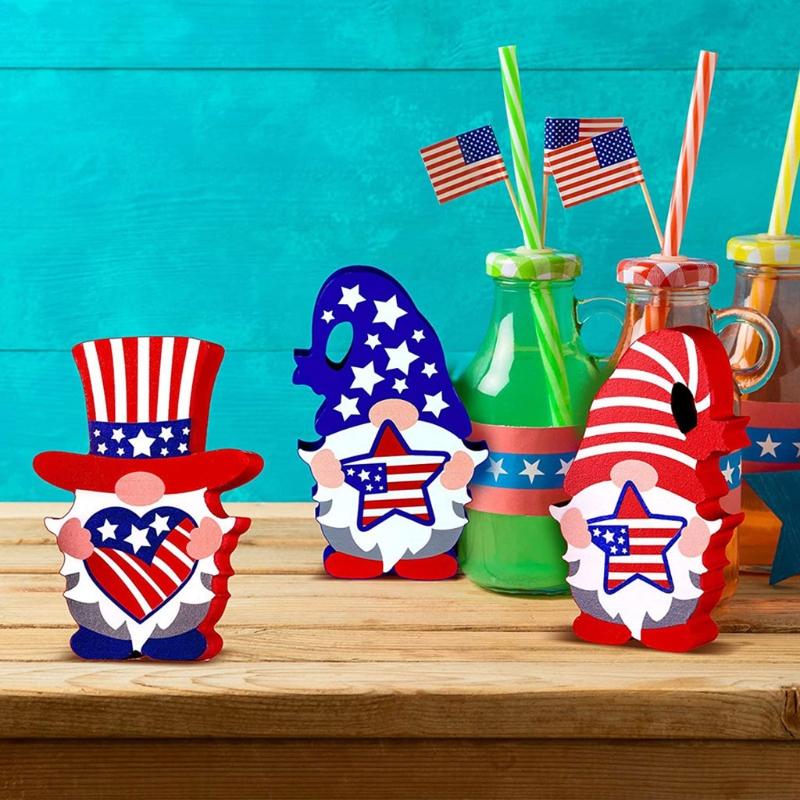 Lovely Gnome Wooden Ornaments For Independence Day Decoration