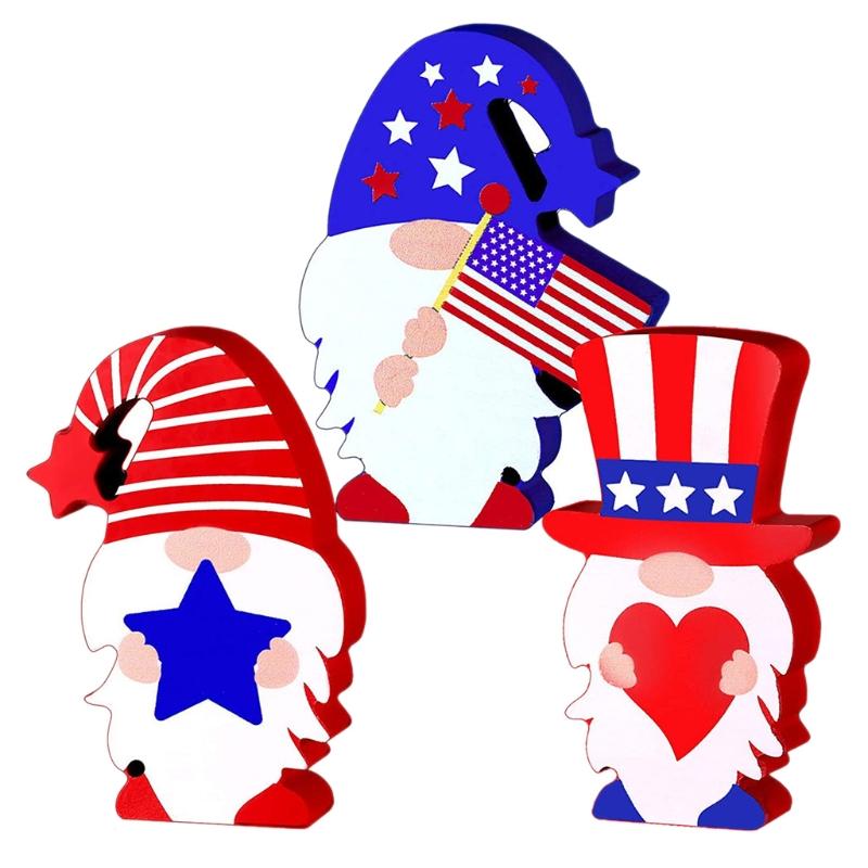 Lovely Gnome Wooden Ornaments For Independence Day Decoration