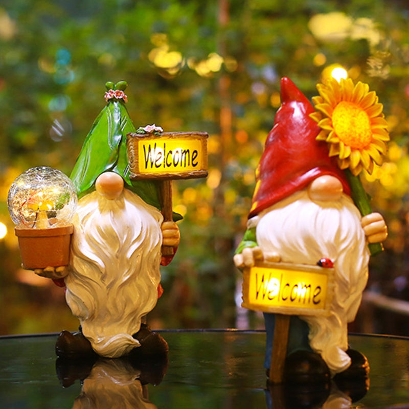 Resin Sunflower Gnome Statue With Solar Light