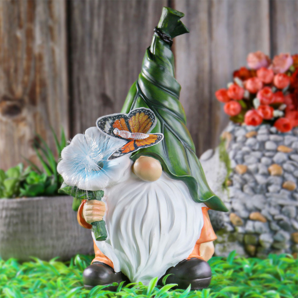 Bee Gnome And Butterfly Gnome - Resin Statue With Solar Light