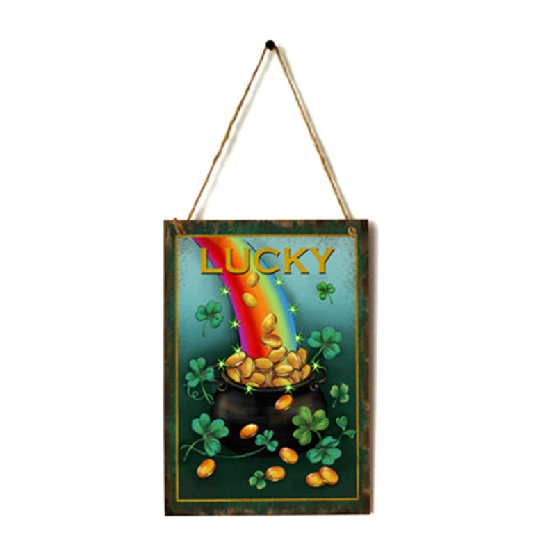Saint Patrick's Day Lucky Clover Wood Sign For Home Festival Party Front Door Decor