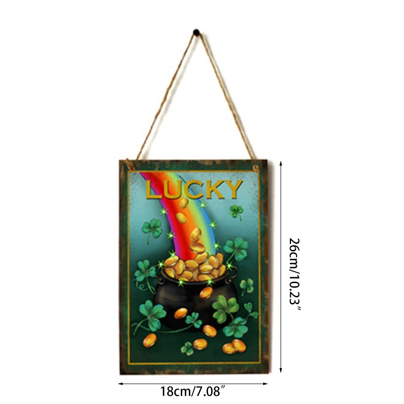 Saint Patrick's Day Lucky Clover Wood Sign For Home Festival Party Front Door Decor