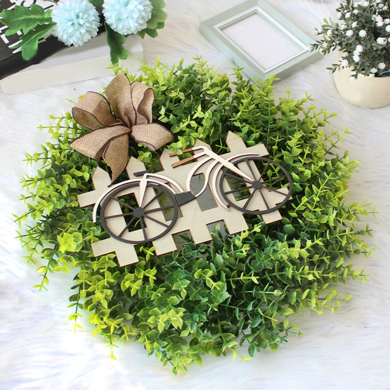 Artificial Plant Wreath Simulation Green Leaves Bicycle Fence Bowknot Garland