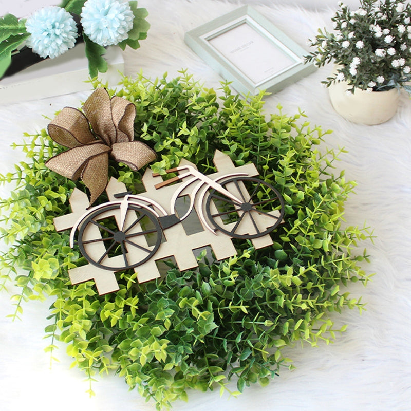 Artificial Plant Wreath Simulation Green Leaves Bicycle Fence Bowknot Garland